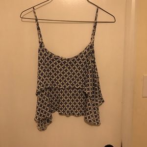 Blue and white patterned crop tank top